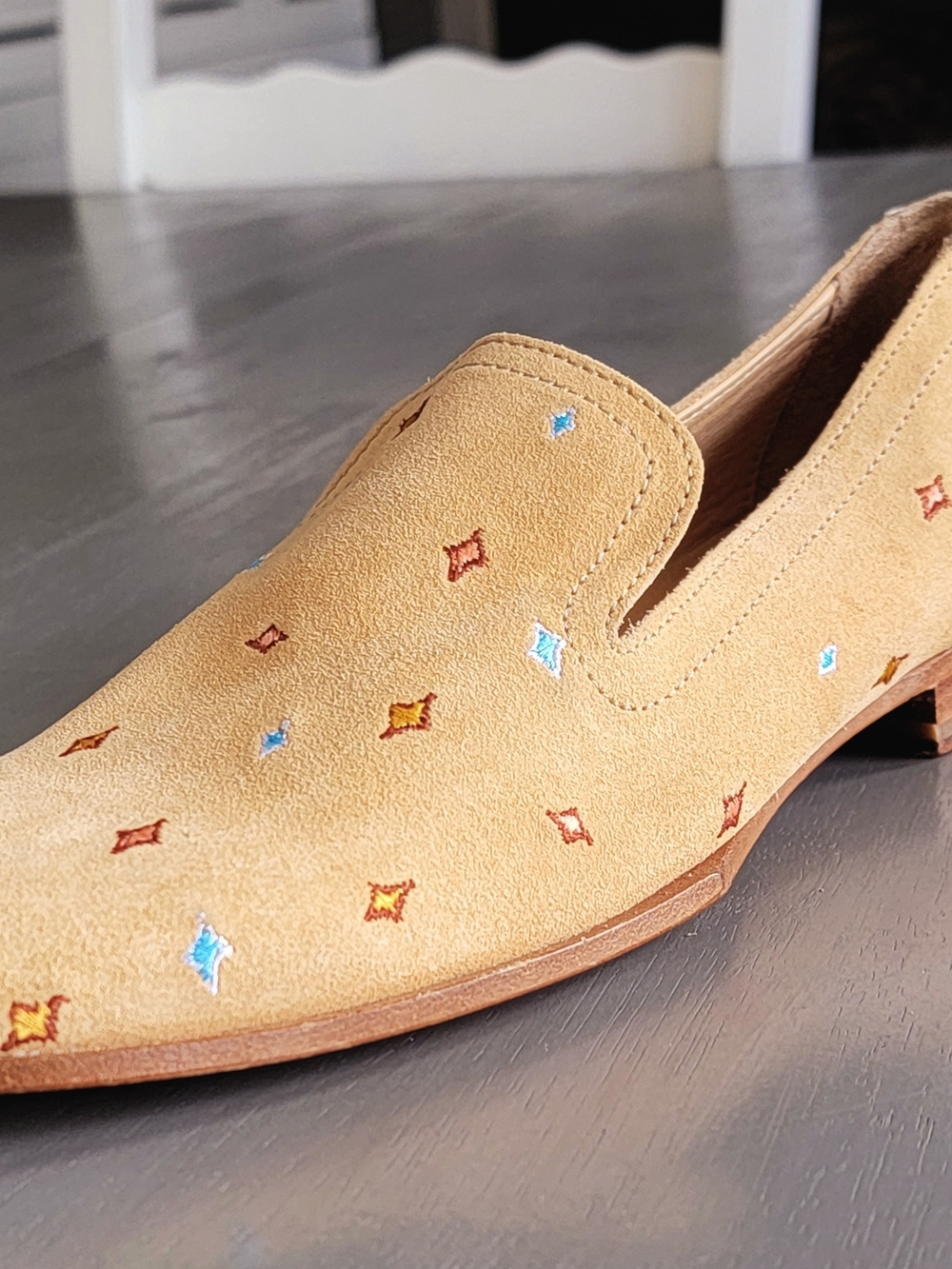 NWB Rag & Bone Amber Embroidered Suede Loafers Tan/Beige Boho Flat 37 / 7